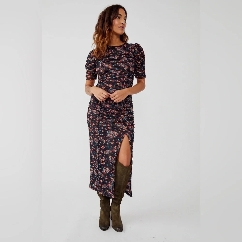 Free People Briella Midi Dress in Twilight Combo Size Medium.